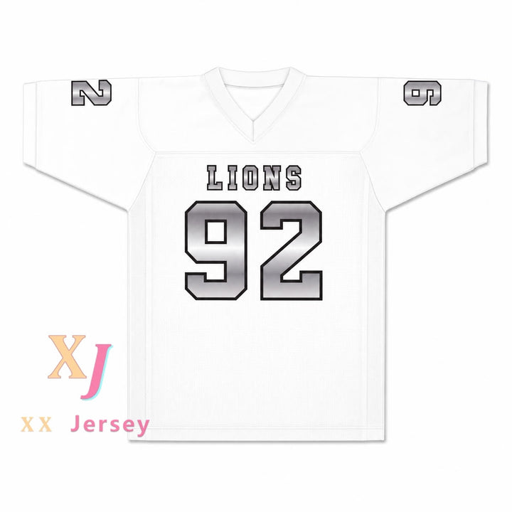 Marcel Andry 92 EMCC Lions Football Jersey — white front view