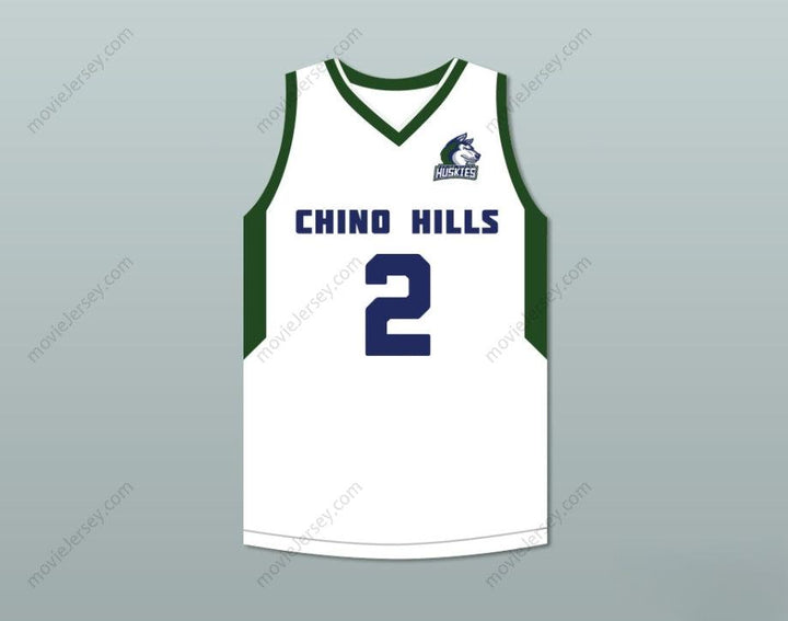 PERSONALIZA Cualquier Nombre Número LONZO BALL 2 CHINO HILLS HUSKIES CAMISETA BLANCA DE BALONCESTO CON PARCHE 2 Cosida a Mano S-6XL