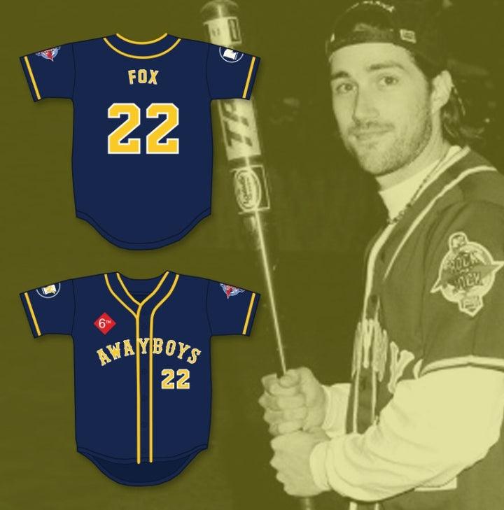 Número de nombre personalizado MATTHEW FOX 22 CAMISETA DE BÉISBOL AWAYBOYS 6º DESAFÍO ANUAL DE SOFTBOL ROCK N' JOCK 1995 Cosida en la parte superior S-6XL