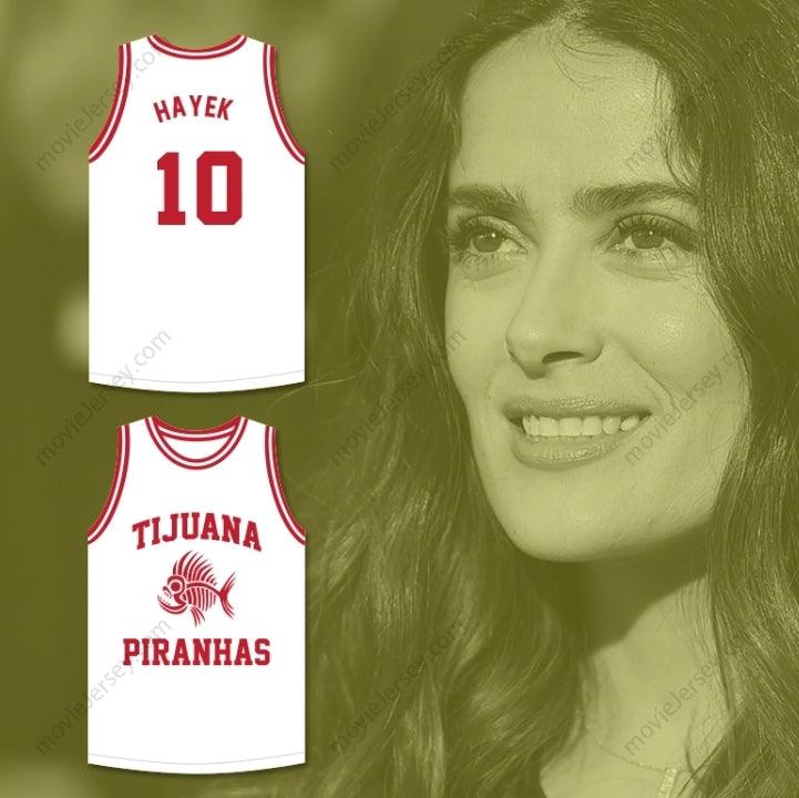 PERSONALIZA cualquier nombre y número SALMA HAYEK 10 TIJUANA PIRANHAS PLAYERA DE BALONCESTO BLANCA EQUIPO DE EXPANSIÓN MEXICANO Con costuras S-6XL