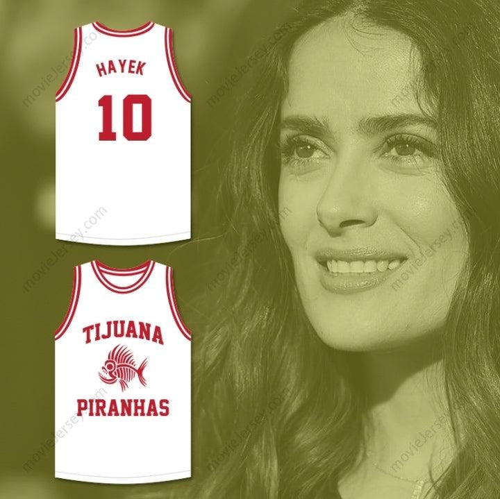 PERSONALIZA cualquier nombre y número SALMA HAYEK 10 TIJUANA PIRANHAS PLAYERA DE BALONCESTO BLANCA EQUIPO DE EXPANSIÓN MEXICANO Con costuras S-6XL