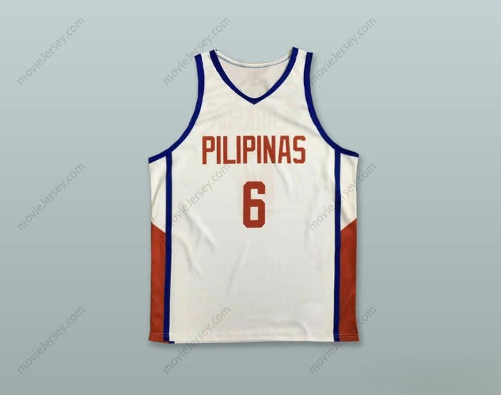 PERSONALIZADA Cualquier Nombre Número JORDAN CLARKSON 6 FILIPINAS CAMISETA BALONCESTO BLANCA Parte Superior Cosida S-6XL