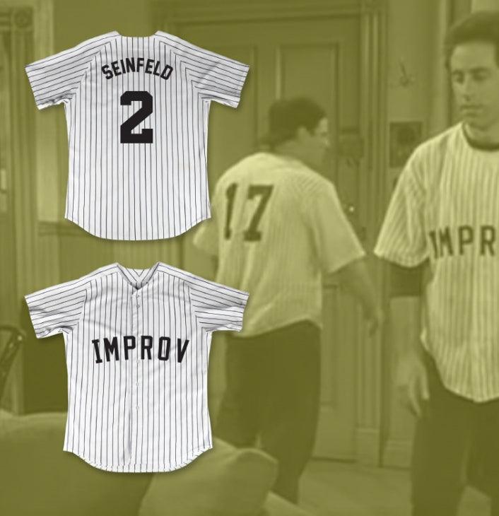 Camiseta de béisbol a rayas blancas de Jerry Seinfeld 2 Improv personalizada con cualquier nombre y número, cosida, tallas S-6XL