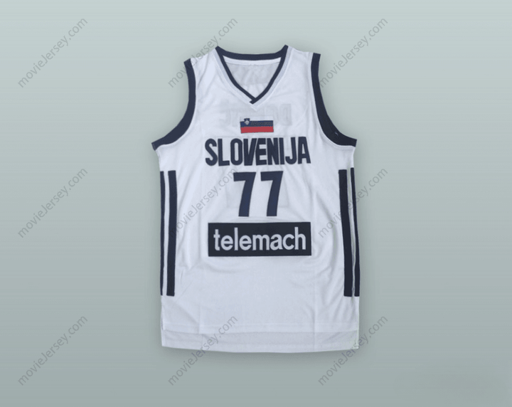 PERSONALIZA Cualquier Nombre Número LUKA DONCIC 77 ESLOVENIA Camiseta Baloncesto Blanca Costuras Top S-6XL