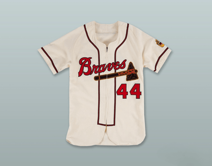 Personalizado Cualquier Nombre Número HANK AARON 44 BRAVES Cierre de Cremallera Jersey de Béisbol Blanco Cosido Tallas S-6XL