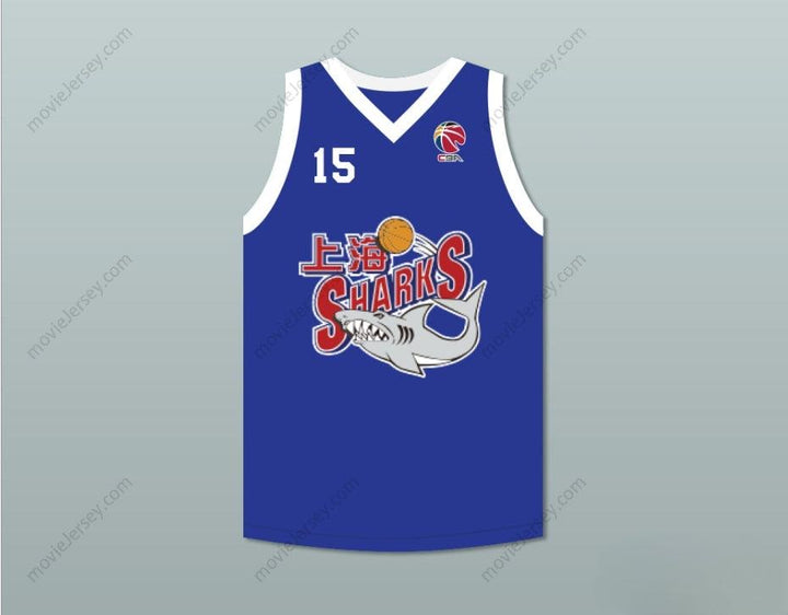CAMISETA DE BALONCESTO PERSONALIZADA YAO MING 15 SHANGHAI SHARKS CHINA CON PARCHE CBA Cosido Tallas S-6XL