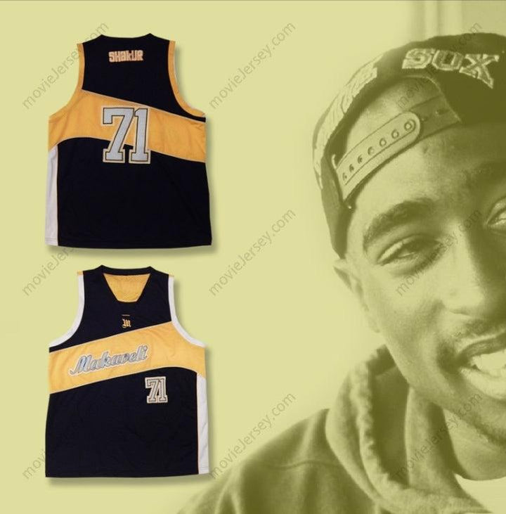 CUSTOM ANY Name Number TUPAC SHAKUR 71 MAKAVELI BLACK AND YELLOW BASKETBALL JERSEY Top Stitched S-6XL