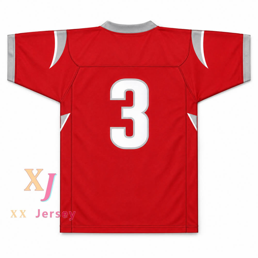 CAMISETA DE FÚTBOL COSIDA PERSONALIZADA CON CUALQUIER NOMBRE Y NÚMERO DE VELUS JONES JR. #3 DE LOS SARALAND HIGH SCHOOL SPARTANS TALLAS S-6XL