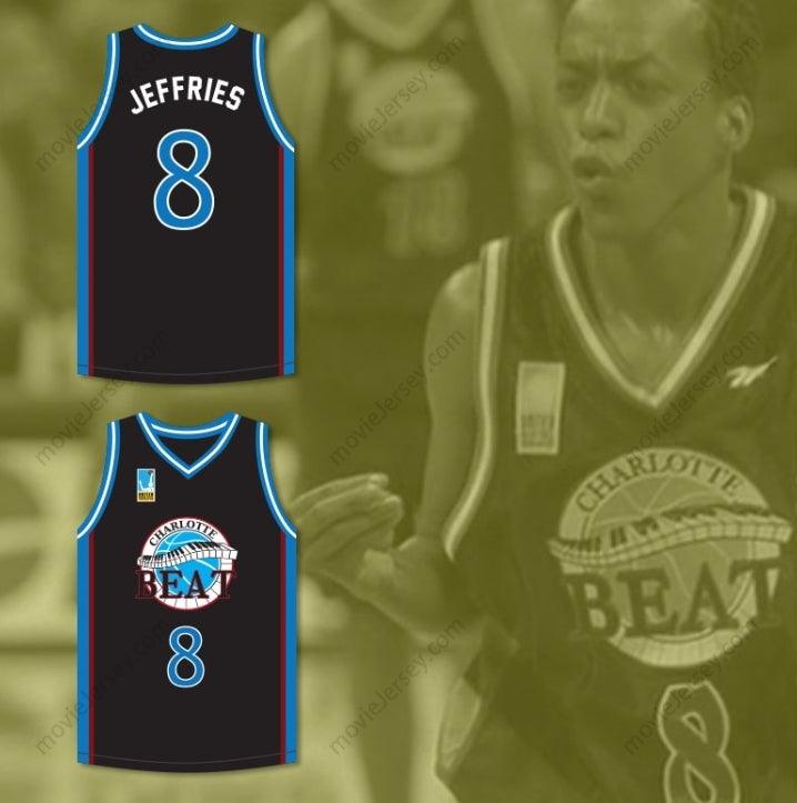 PERSONALIZA CUALQUIER Nombre Número JAMAL JEFFRIES 8 CAMISETA DE BALONCESTO LOCAL DE CHARLOTTE CON PARCHE DE LA UBA JUWANNA MANN Cosido en la parte superior S-6XL