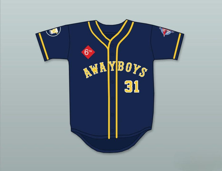 Camiseta de béisbol personalizada con cualquier nombre y número de MIKE PIAZZA 31 VISITANTE BOYS DESAFÍO ANUAL DE SOFTBOL ROCK N' JOCK DE 1995 Con costuras en la parte superior S-6XL