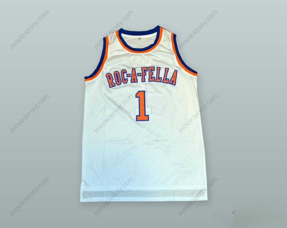 PERSONALIZA Cualquier Nombre Número SHAWN CARTER 1 ROC-A-FELLA BLANCO CAMISETA DE BALONCESTO con Costuras S-6XL