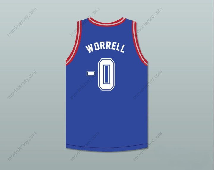 PERSONALIZABLE Cualquier Nombre Número ERNEST P. WORRELL 0 CAMISETA BALONCESTO AZUL DELUXE BARRIDO COMPLETO MATE ERNEST 2 Cosido Superior S-6XL