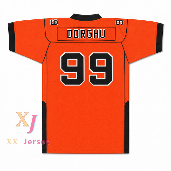 CAMISETA DE FÚTBOL DORGHU 99 ORC FOGTEETH, NEGRO/NARANJA, CON PARCHES PERSONALIZADOS Y DOBLE COSTURA, TALLAS S-6XL