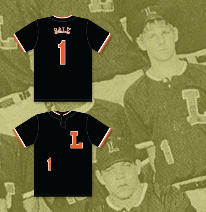 Camiseta de béisbol negra con cualquier nombre y número de CHRIS SALE 1 DREADNAUGHTS DE SECUNDARIA, 2 costuras superiores, tallas S-6XL