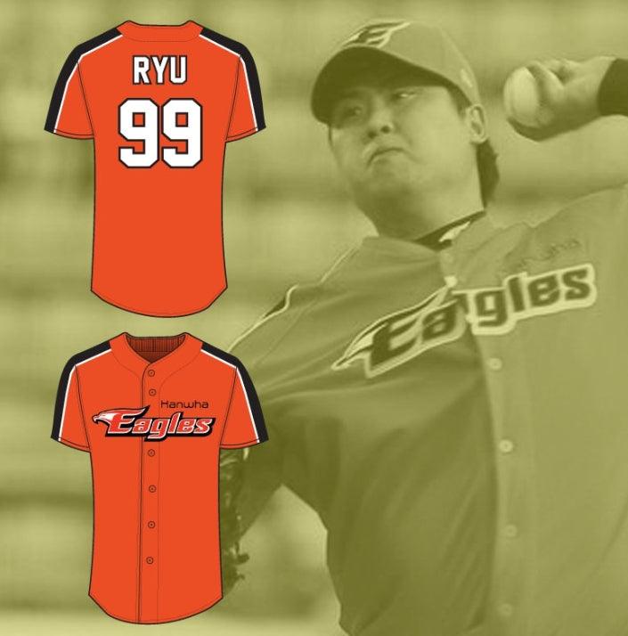 Personalizada Cualquier Nombre Número HYUN-JIN RYU HANWHA EAGLES 99 CAMISETA DE BÉISBOL Top Cosido S-6XL