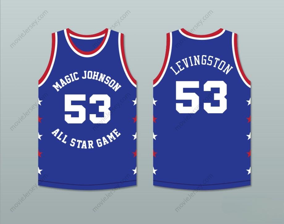 CUSTOM ANY Name Number CLIFF LEVINGSTON 53 MAGIC JOHNSON ALL STAR GAME BLUE BASKETBALL JERSEY 1988 MIDSUMMER NIGHT'S MAGIC CHARITY EVENT Top Stitched S-6XL