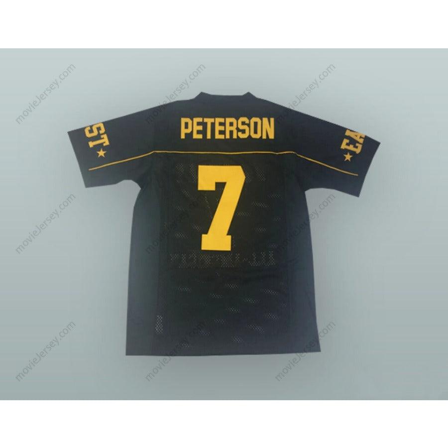 PERSONALIZA CUALQUIER Nombre Número PATRICK PETERSON 7 EJÉRCITO DE EE. UU. ESCUELA SECUNDARIA ALL-AMERICAN EAST CAMISETA DE FÚTBOL AMERICANA NEGRA Costuras Reforzadas S-6XL