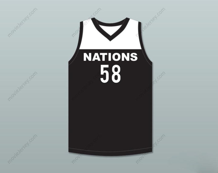 PERSONALIZA Cualquier Nombre Número JUGADOR 58 NACIONES Camiseta de BALONCESTO Negra Cosida S-6XL