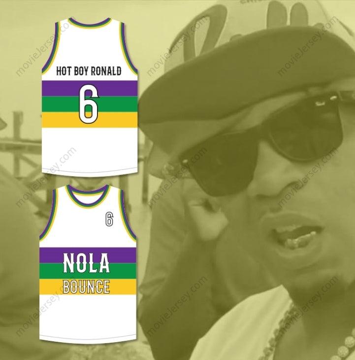 PERSONALIZA CUALQUIER Nombre Número HOT BOY RONALD 6 NOLA BOUNCE Camiseta de BALONCESTO Blanca con Costuras S-6XL