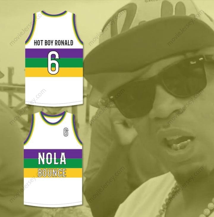 PERSONALIZA CUALQUIER Nombre Número HOT BOY RONALD 6 NOLA BOUNCE Camiseta de BALONCESTO Blanca con Costuras S-6XL