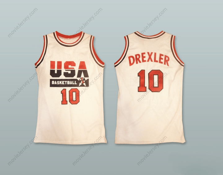 CUSTOM ANY Name Number CLYDE DREXLER 10 USA HOME BASKETBALL JERSEY Top Stitched S-6XL