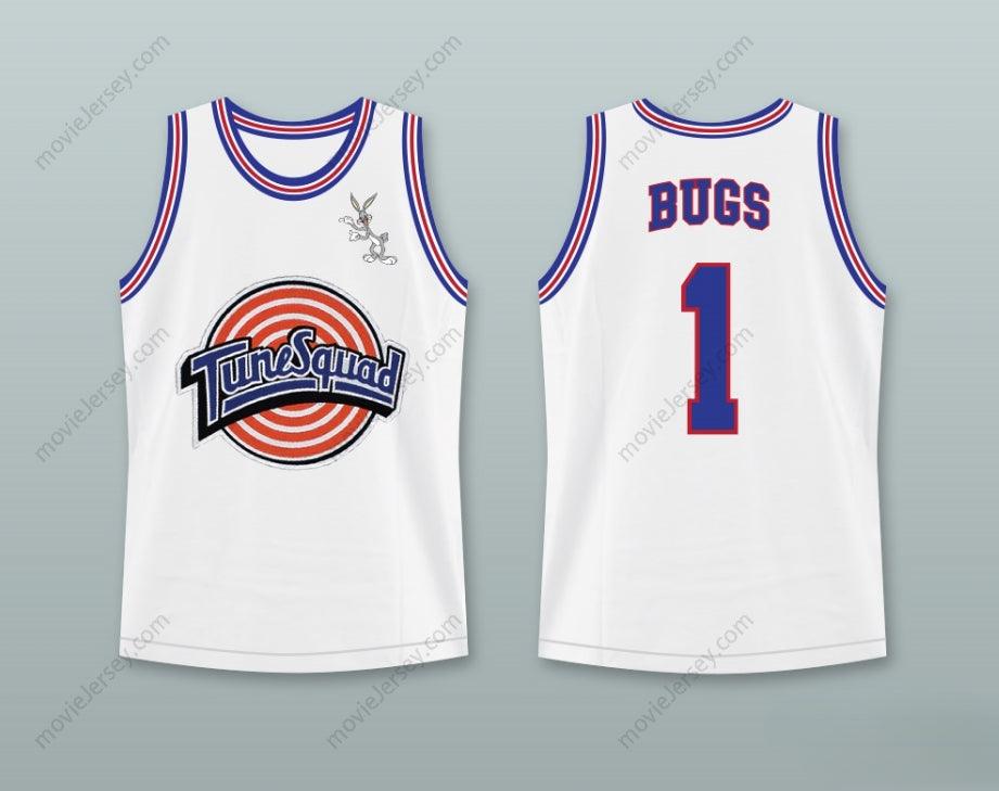 CAMISETA DE BALONCESTO SPACE JAM BUGS BUNNY 1 TUNE SQUAD CON PARCHE DE BUGS BUNNY, CON CUALQUIER NOMBRE Y NÚMERO, COSTURAS SUPERIORES, TALLAS S-6XL