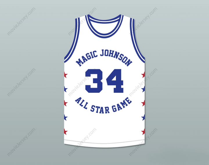 CUSTOM ANY Name Number CHARLES BARKLEY 34 MAGIC JOHNSON ALL STAR GAME WHITE BASKETBALL JERSEY 1989 MIDSUMMER NIGHT'S MAGIC CHARITY EVENT Top Stitched S-6XL