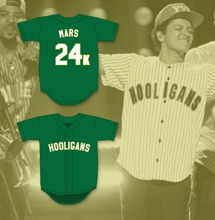 Personalizado Cualquier Nombre Número BRUNO MARS 24K HOOLIGANS VERDE CAMISETA DE BÉISBOL BET AWARDS Costuras Superiores S-6XL