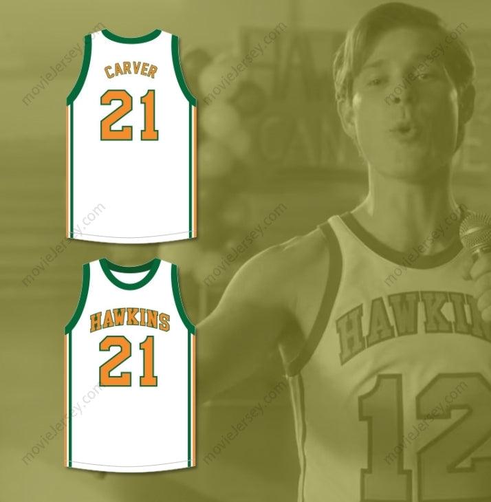 PERSONALIZA CUALQUIER Nombre Número JASON CARVER 21 HAWKINS HIGH SCHOOL TIGERS CAMISETA DE BALONCESTO BLANCA 2 Costuras S-6XL