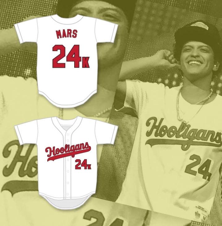 Personalizada Cualquier Nombre Número MARS 24K HOOLIGANS CAMISETA BÉISBOL BLANCA Costura Superior Tallas S-6XL