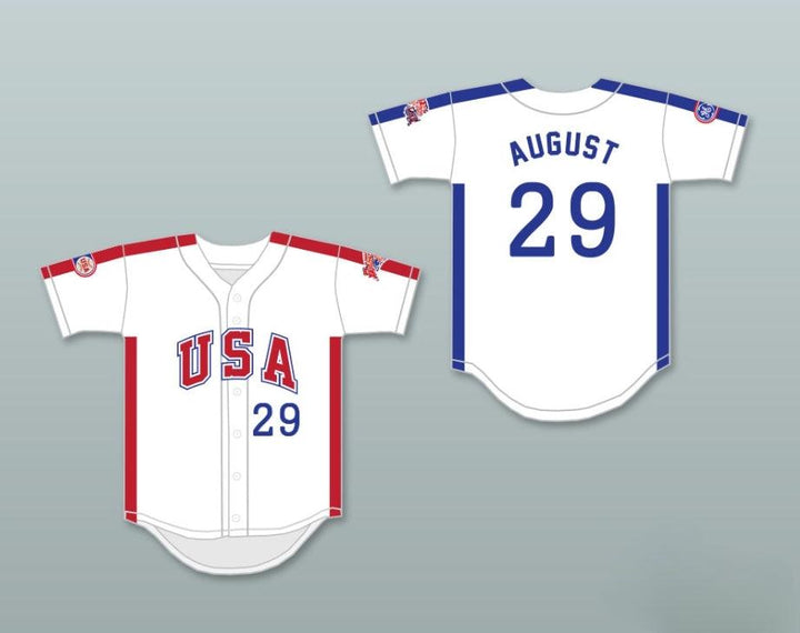 Camiseta de béisbol con botones blancos personalizada con el nombre y número que quieras, DON 29 DE AGOSTO DE 1984, SELECCIÓN DE EE. UU., con costuras decorativas, tallas S-6XL