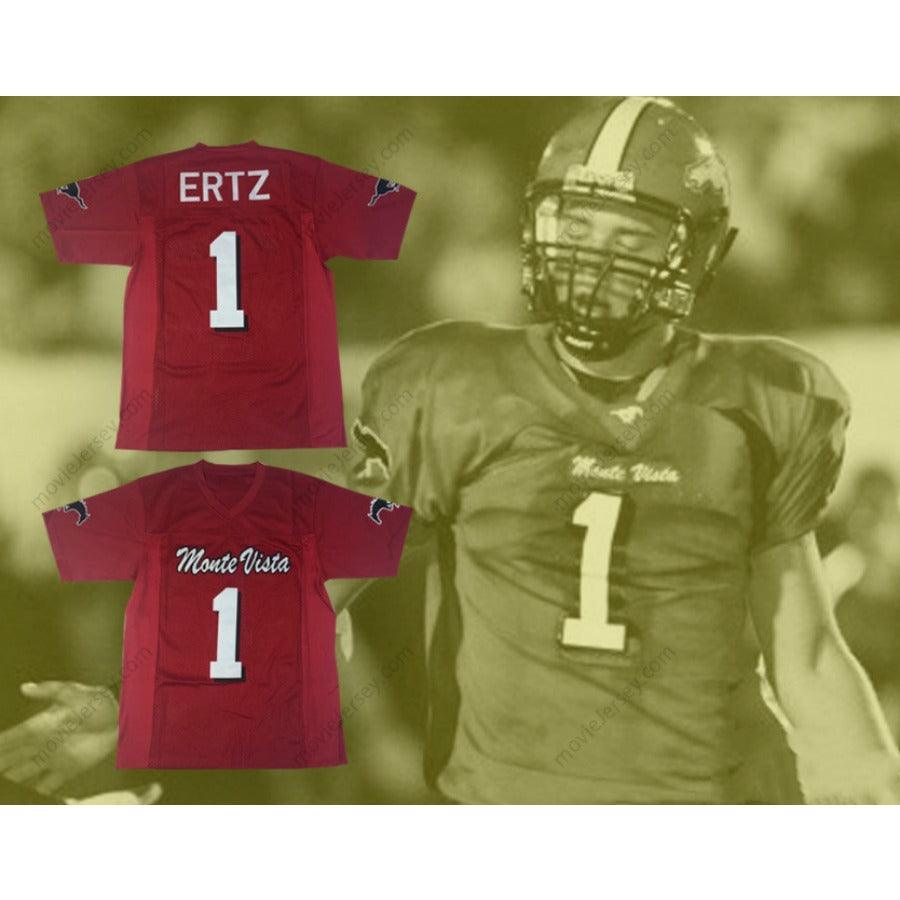 PERSONALIZA Cualquier Nombre Número ZACH ERTZ 1 MONTE VISTA HIGH SCHOOL MUSTANGS ROJO CAMISETA DE FÚTBOL Superior Cosido S-6XL