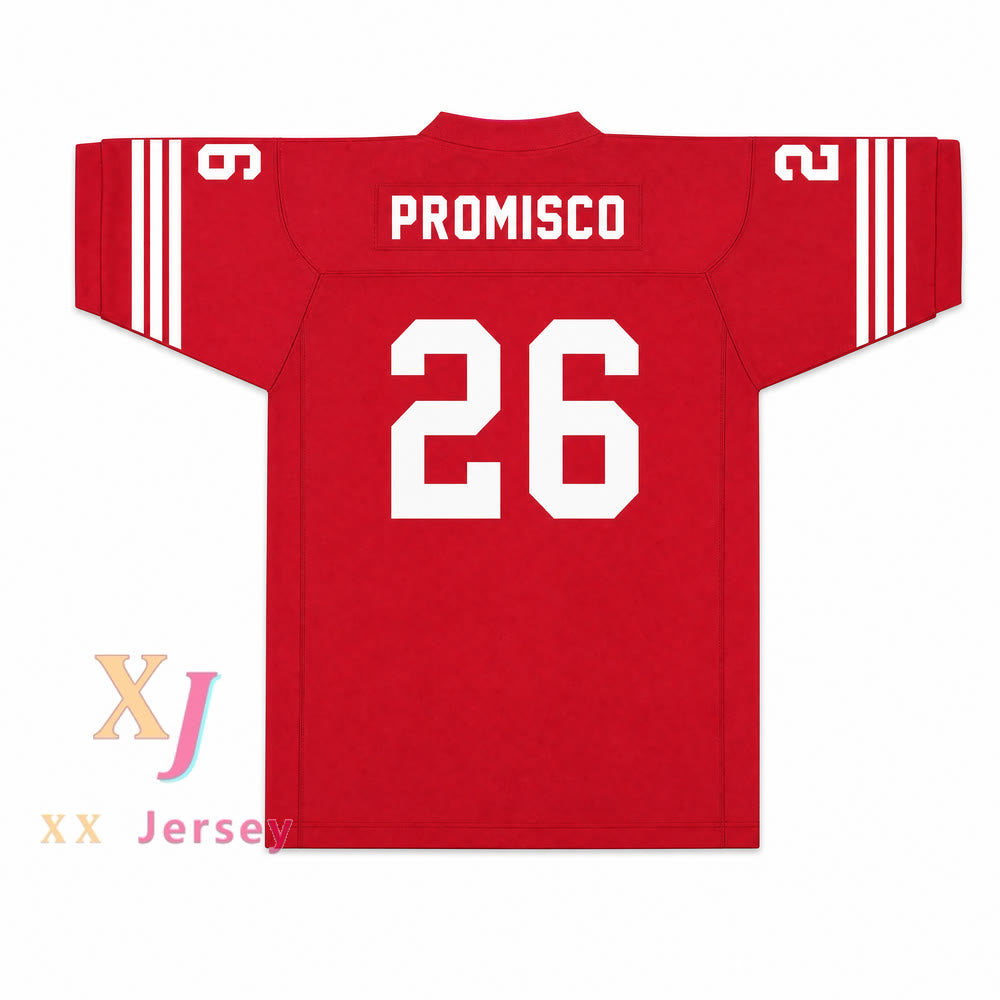 Dave Promisco 26 Mustangs High School Windrunner Red Football Jersey — red back view