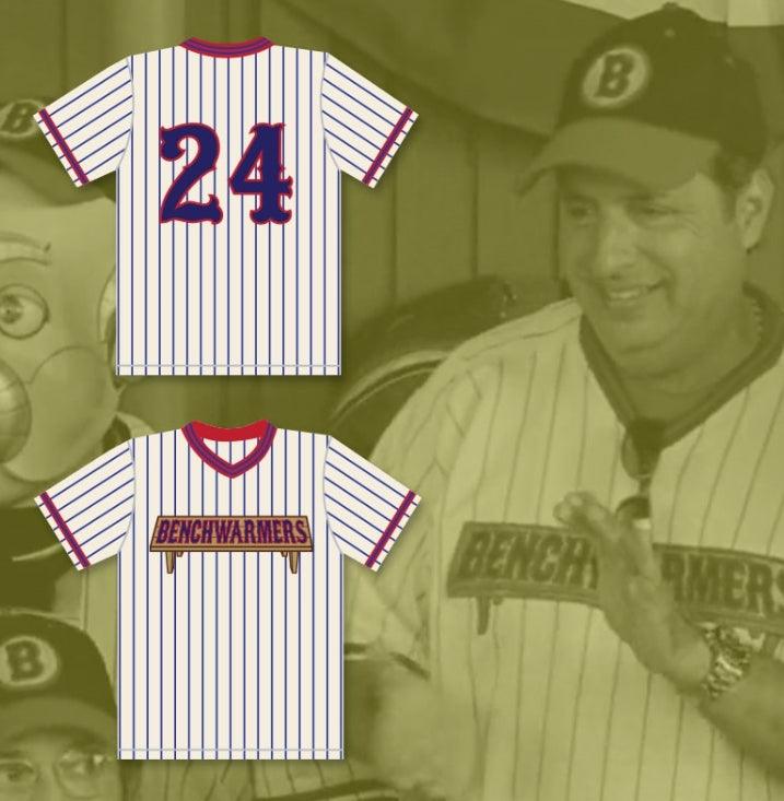 Camiseta de béisbol a rayas JON LOVITZ MEL CARMICHAEL 24 BENCHWARMERS con nombre y número personalizados, costuras de primera calidad, tallas S-6XL