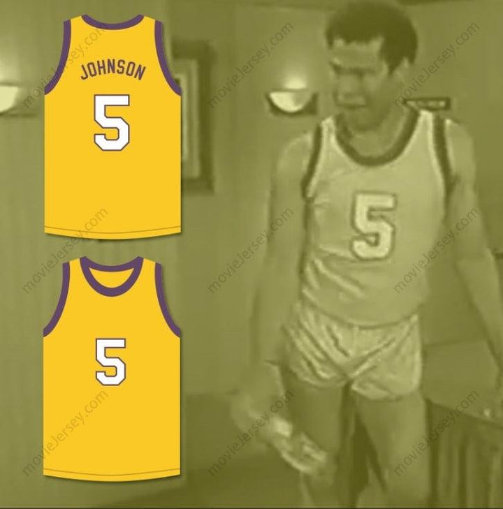 PERSONALIZABLE cualquier nombre número SAFFRON JOHNSON 5 CAMISETA BALONCESTO AMARILLA MADTV SKIT Cosido S-6XL