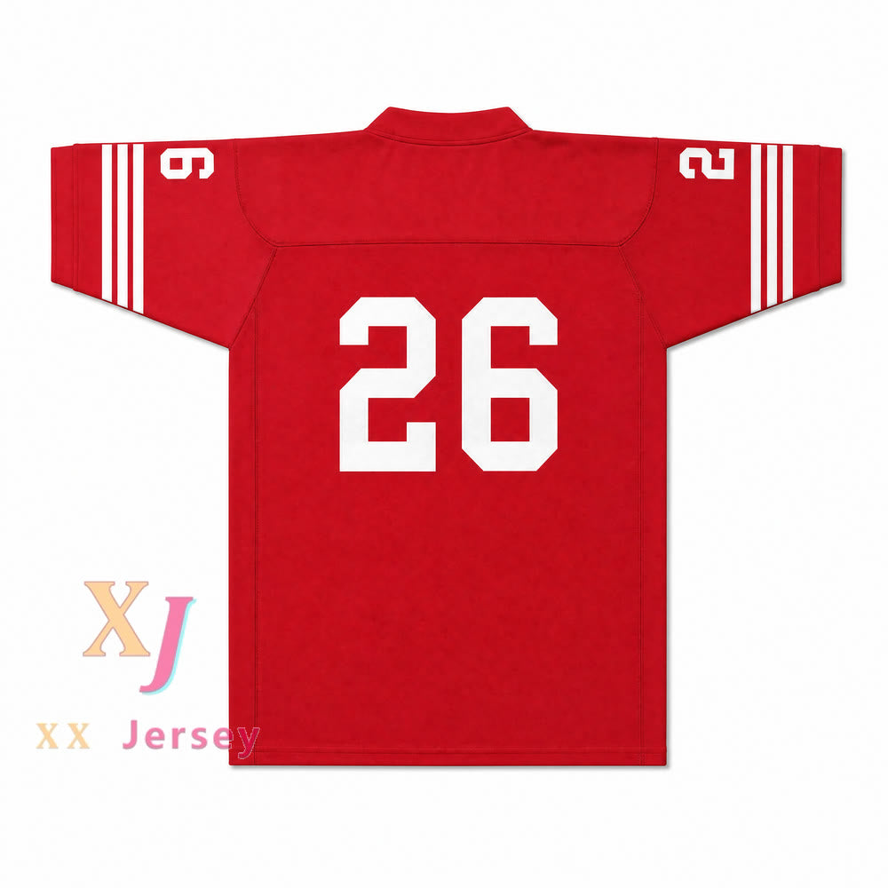Dave Promisco 26 Mustangs High School Windrunner Red Football Jersey — red back view