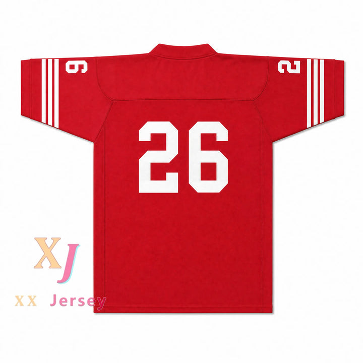 Dave Promisco 26 Mustangs High School Windrunner Red Football Jersey — red back view