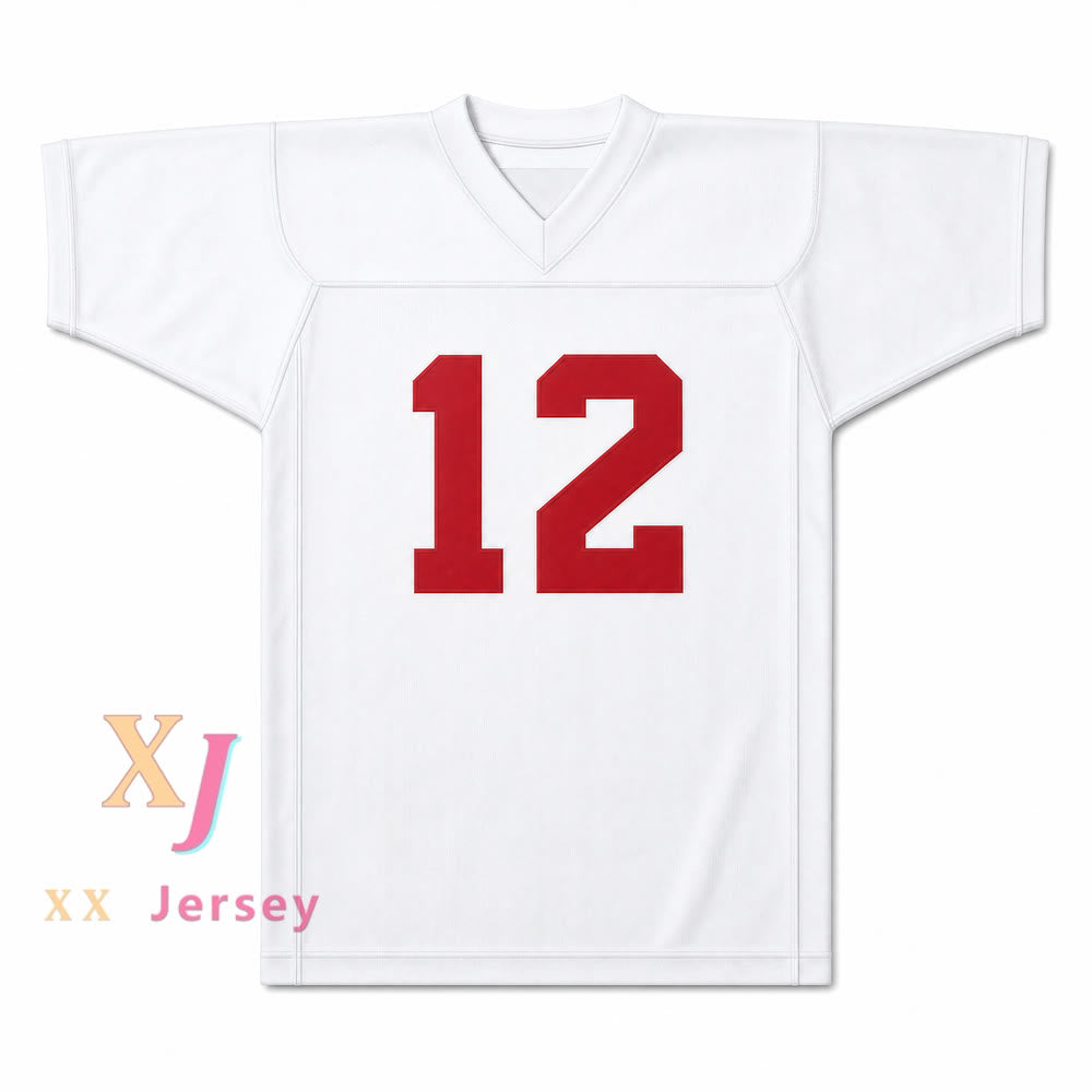 Greg Cima 12 Mustangs High School White Practice Football Jersey — white back view