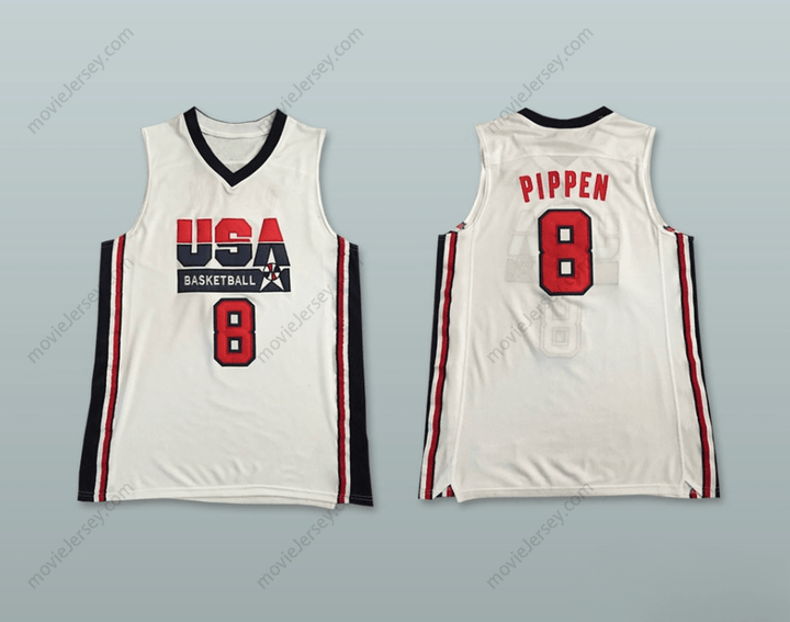CUSTOM ANY Name Number SCOTTIE PIPPEN 8 USA HOME BASKETBALL JERSEY Top Stitched S-6XL