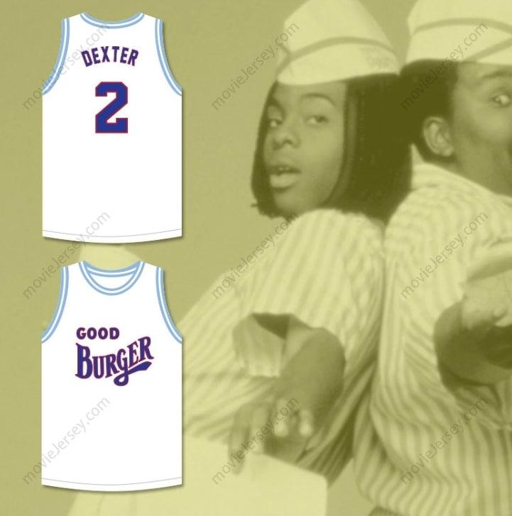 CAMISETA DE BALONCESTO BLANCA BORDADA DE DEXTER 2 GOOD BURGER CON NOMBRE Y NÚMERO PERSONALIZABLES Tallas S-6XL
