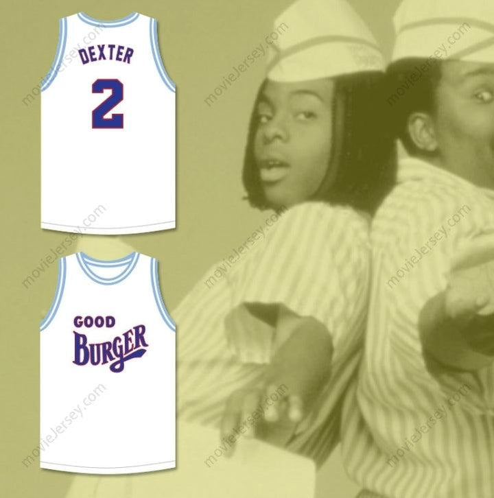 CAMISETA DE BALONCESTO BLANCA BORDADA DE DEXTER 2 GOOD BURGER CON NOMBRE Y NÚMERO PERSONALIZABLES Tallas S-6XL