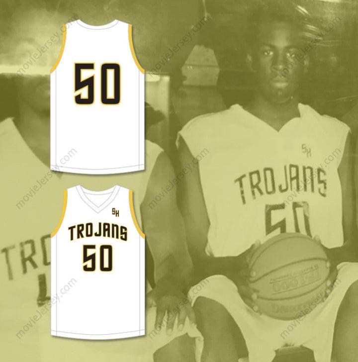 CAMISETA DE BALONCESTO BLANCA PERSONALIZADA CUALQUIER Nombre Número DRAYMOND GREEN 50 SAGINAW HIGH SCHOOL TROJANS 1 Top Cosido S-6XL