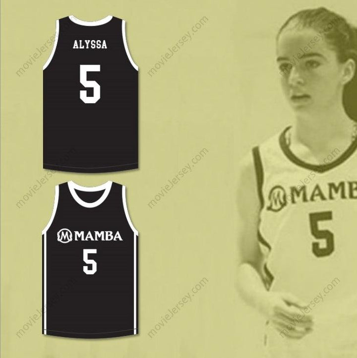 CAMISETA DE BALONCESTO NEGRA MAMBA BALLERS VERSIÓN 2, CON NÚMERO Y NOMBRE PERSONALIZADO (ALYSSA 5) Y COSTURA SUPERIOR, TALLAS S-6XL