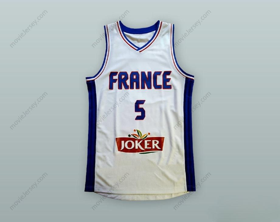 PERSONALIZA CUALQUIER Nombre Número NICOLAS BATUM 5 SELECCIÓN FRANCESA BALONCESTO CAMISETA Blanca Cosida Tallas S-6XL