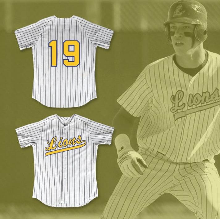 Camiseta de Béisbol Personalizada con Cualquier Nombre y Número de AARON JUDGE 19 LINDEN HIGH SCHOOL LIONS Blanca a Rayas 1 Costura Superior S-6XL