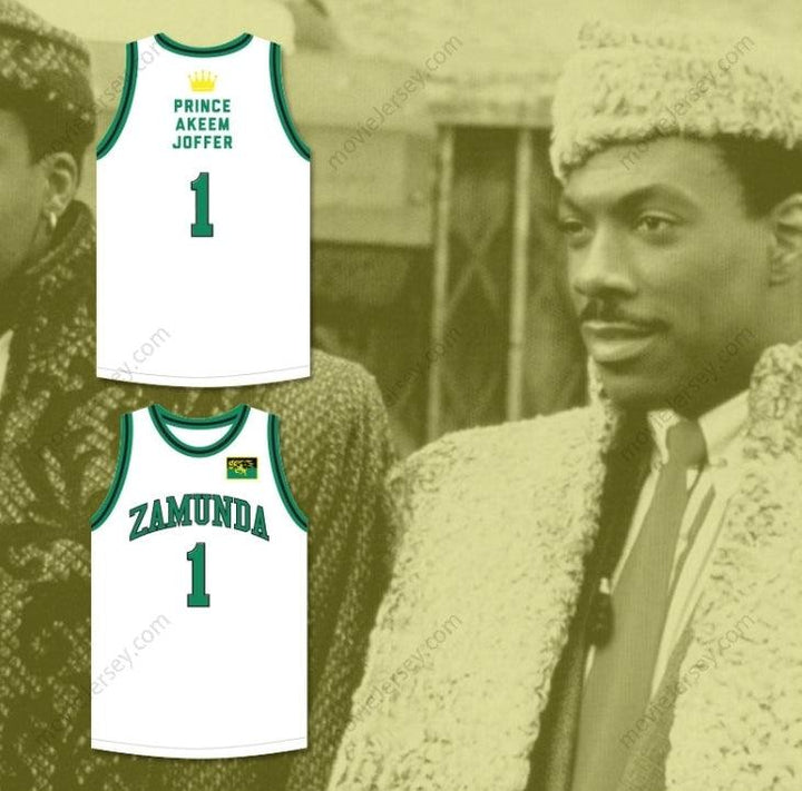 CAMISETA DE BALONCESTO BLANCA DE CUALQUIER NOMBRE Y NÚMERO PERSONALIZABLE DEL PRÍNCIPE AKEEM JOFFER 1, CON PARCHE DE BANDERA DEL PAÍS AFRICANO FICTICIO, CON PUNTADAS DE ADORNO S-6XL