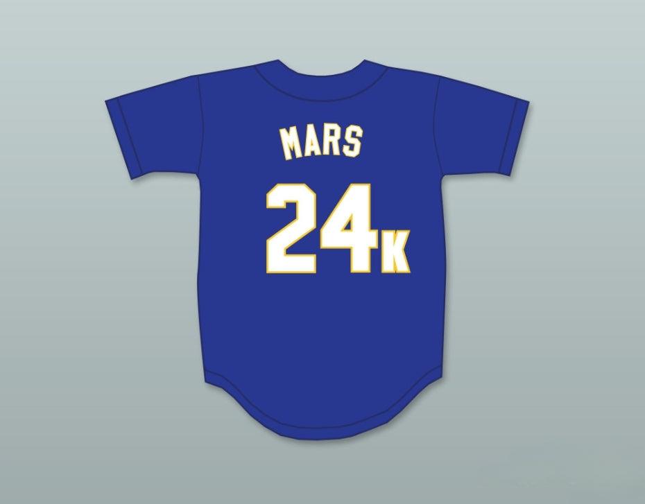 Camiseta de béisbol azul con el número y nombre personalizados BRUNO MARS 24K HOOLIGANS, BET AWARDS, costuras decorativas, S-6XL