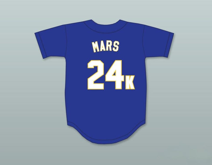 Camiseta de béisbol azul con el número y nombre personalizados BRUNO MARS 24K HOOLIGANS, BET AWARDS, costuras decorativas, S-6XL
