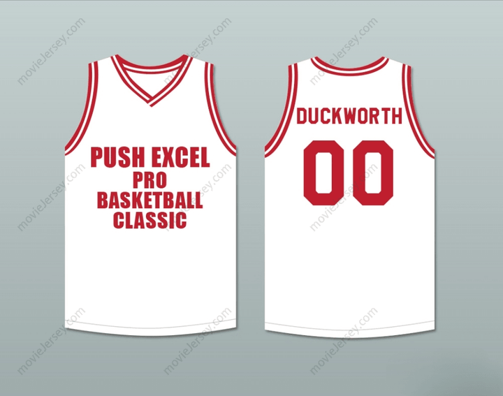 PERSONALIZADA CUALQUIER Nombre Número KEVIN DUCKWORTH 00 CAMISETA DE BALONCESTO CLÁSICA BLANCA PUSH EXCEL PRO 1988 EVENTO BENÉFICO Costura Superior S-6XL