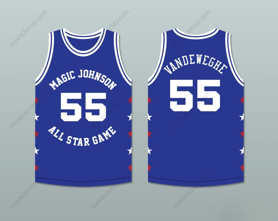 PERSONALIZA Cualquier Nombre Número KIKI VANDEWEGHE 55 MAGIC JOHNSON CAMISETA DE BALONCESTO AZUL ALL STAR GAME 1989 EVENTO BENÉFICO MIDSUMMER NIGHT'S MAGIC Parte superior cosida S-6XL